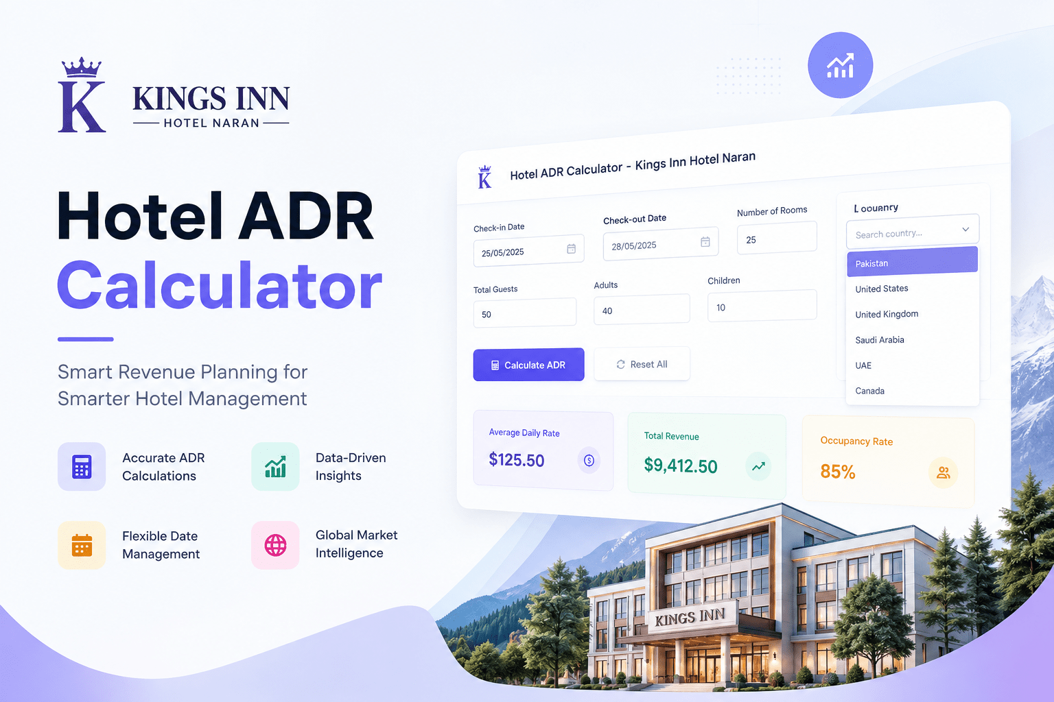 Hotel ADR Calculator - Calculate Average Daily Rate and RevPAR